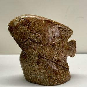 Hand, Carved Fish Figurine, Brown Soapstone